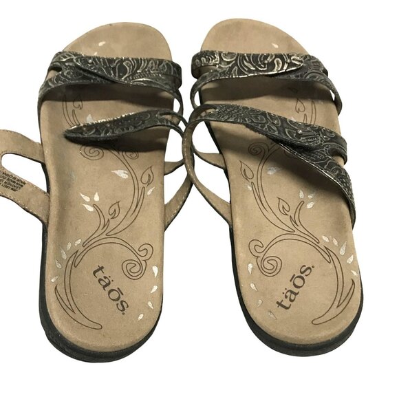 Taos Womens Slide Flat Sandals Bronze Leather Size 7/38 Hook & Loop Adjustable - Picture 2 of 8